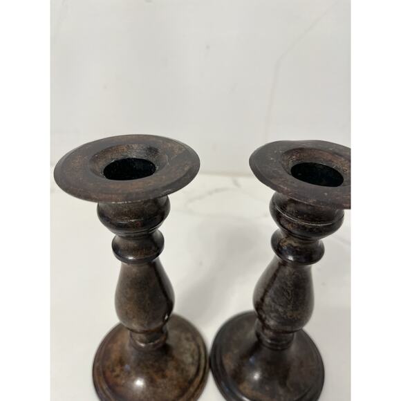 Candlesticks, Candle Holders, Pair of 2 Brown Painted Metal 6.5 High - Picture 3 of 5
